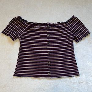 Eye Candy Sz XL striped off the shoulder short sleeve crop top